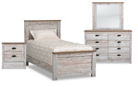  Ensemble de chambre à coucher Kaia 6 pièces pour enfants avec lit à panneau, commode, miroir et table de nuit, blanchi - format lit simple
