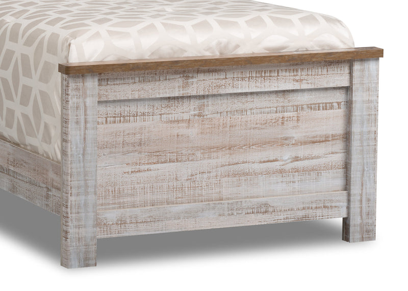 Ensemble de chambre à coucher Kaia 6 pièces pour enfants avec lit à panneau, commode, miroir et table de nuit, blanchi - format lit simple