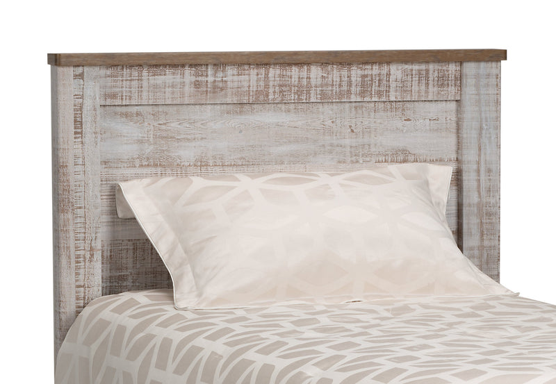 Ensemble de chambre à coucher Kaia 6 pièces pour enfants avec lit à panneau, commode, miroir et table de nuit, blanchi - format lit simple