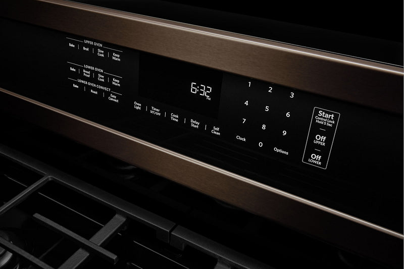 Cuisinière à gaz KitchenAid de 6 pi³ avec autonettoyage et four double - acier inoxydable noir avec fini PrintShieldMC - KFGD500EBS