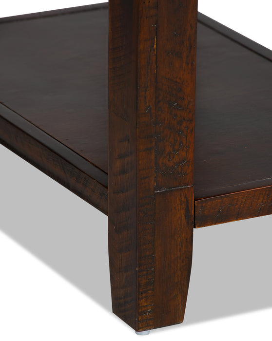 Table de fauteuil rustique Konagrove de 16 po avec rangement et tablette - bois brun foncé