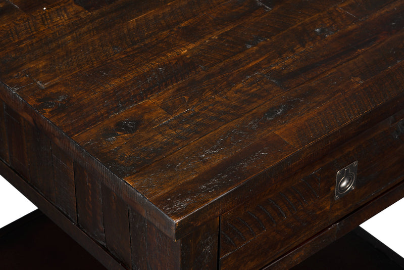 Table de bout rustique Konagrove de 24 po avec rangement et tablette - bois brun foncé