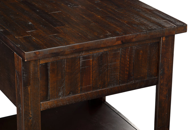 Table de bout rustique Konagrove de 24 po avec rangement et tablette - bois brun foncé