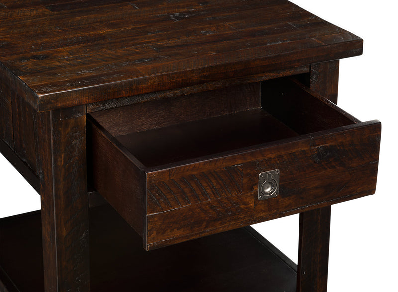 Table de bout rustique Konagrove de 24 po avec rangement et tablette - bois brun foncé