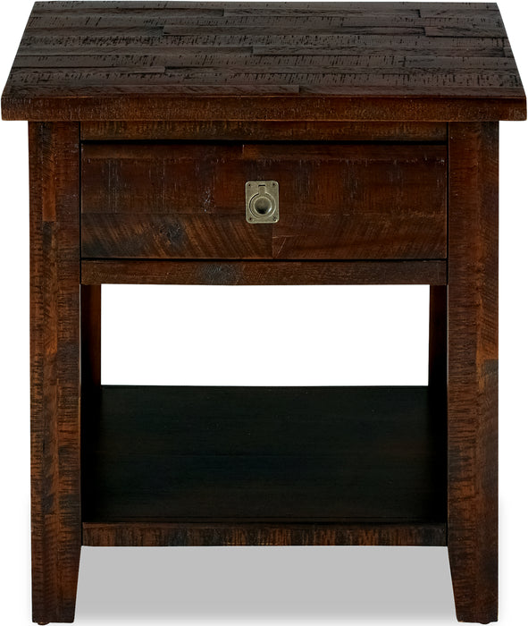 Table de bout rustique Konagrove de 24 po avec rangement et tablette - bois brun foncé