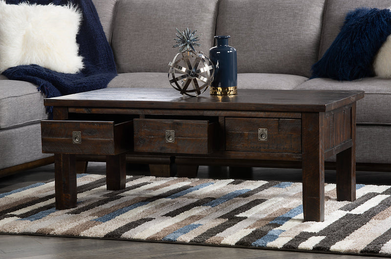 Table à café rustique Konagrove de 48 po avec rangement et roulettes - bois brun foncé