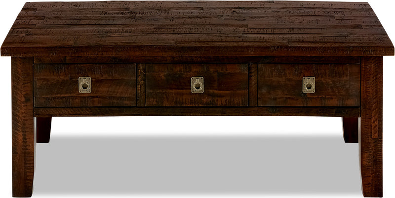 Table à café rustique Konagrove de 48 po avec rangement et roulettes - bois brun foncé