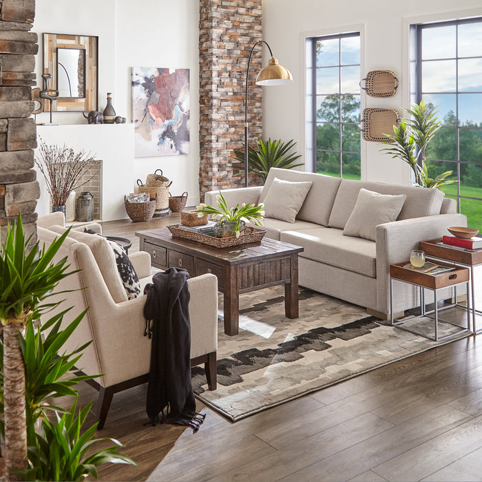 Table à café rustique Konagrove de 48 po avec rangement et roulettes - bois brun foncé