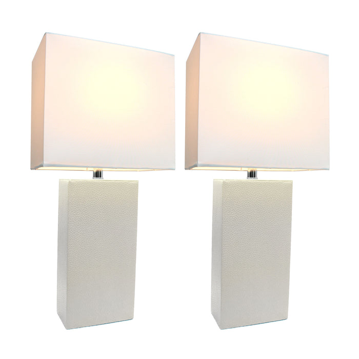 Ensemble 2 lampes de table moderne Elegant Designs en cuir blanc