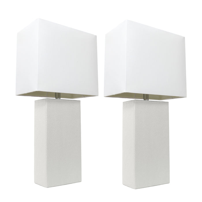 Ensemble 2 lampes de table moderne Elegant Designs en cuir blanc