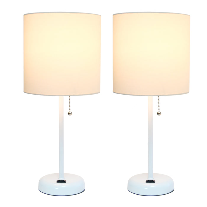Ensemble 2 lampes Limelights blanches avec pied mince blanc et prise de recharge