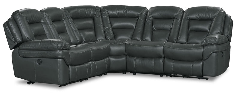 Sofa sectionnel à inclinaison électrique Leo 5 pièces en tissu d’apparence cuir - gris