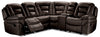 Sofa sectionnel inclinable Leo 5 pièces en tissu d’apparence cuir avec console de rangement et 2 porte-gobelets - brun noyer