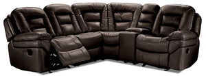 Sofa sectionnel inclinable Leo 5 pièces en tissu d’apparence cuir avec console de rangement et 2 porte-gobelets - brun noyer