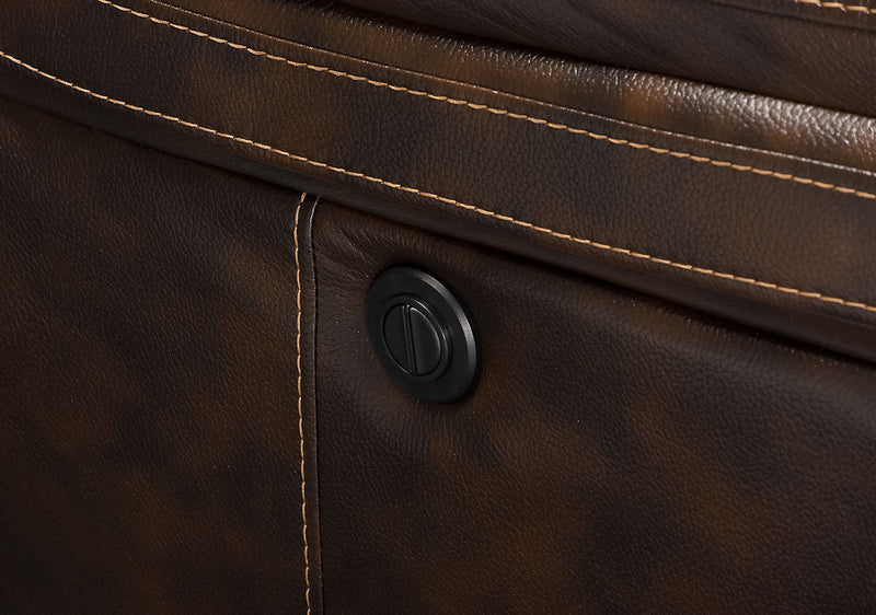 Sofa à inclinaison électrique Leo de 87,5 po en tissu d’apparence cuir - brun noyer 