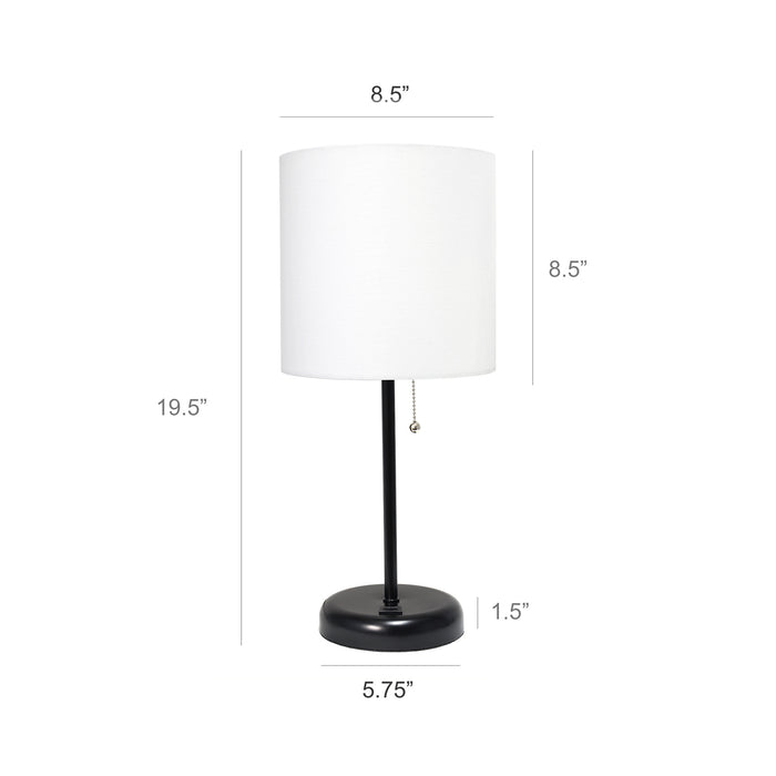 Lampe de table Limelights blanche avec pied mince noir et port de recharge USB