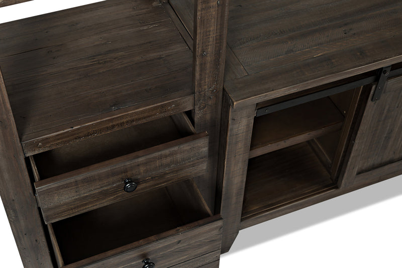 Meuble audio-vidéo mural rustique Madison 3 pièces de 104 po avec rangement et système de gestion des câbles pour téléviseurs jusqu’à 65 po - brun