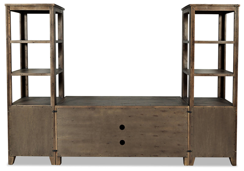 Meuble audio-vidéo mural rustique Madison 3 pièces de 104 po avec rangement et système de gestion des câbles pour téléviseurs jusqu’à 65 po - brun