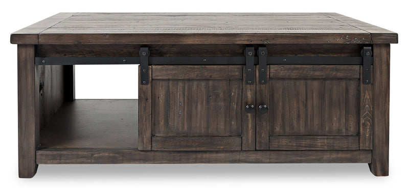 Table à café rustique Madison de 50 po avec rangement, tablette et roulettes - bois gris-brun