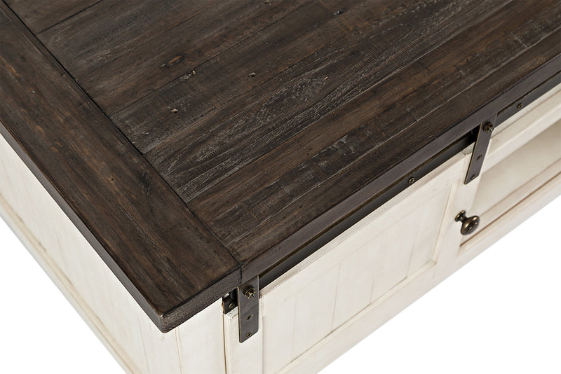 Table à café rustique Madison de 50 po avec rangement, tablette et roulettes - bois blanc