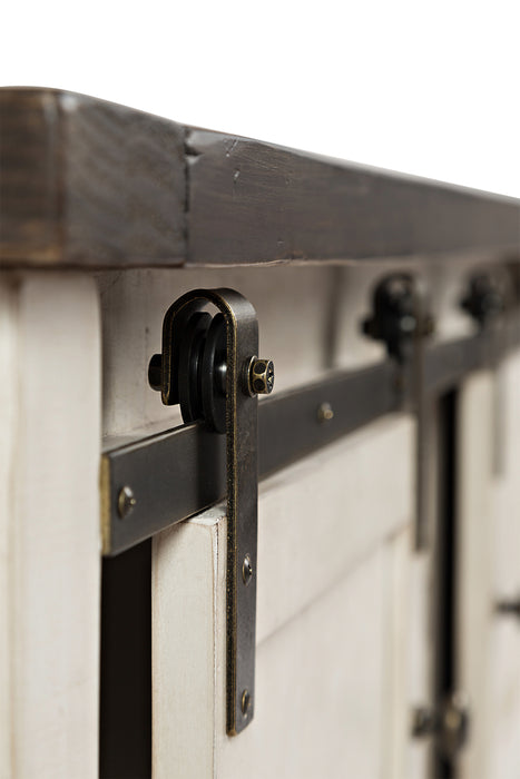 Table à café rustique Madison de 50 po avec rangement, tablette et roulettes - bois blanc