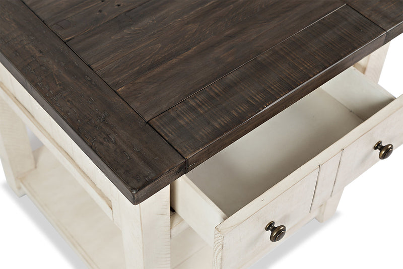 Table de bout rustique Madison de 24 po avec rangement et tablette - bois blanc