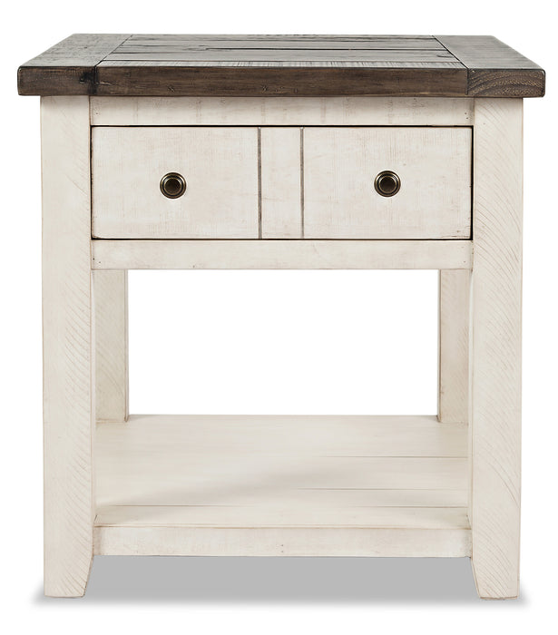 Table de bout rustique Madison de 24 po avec rangement et tablette - bois blanc