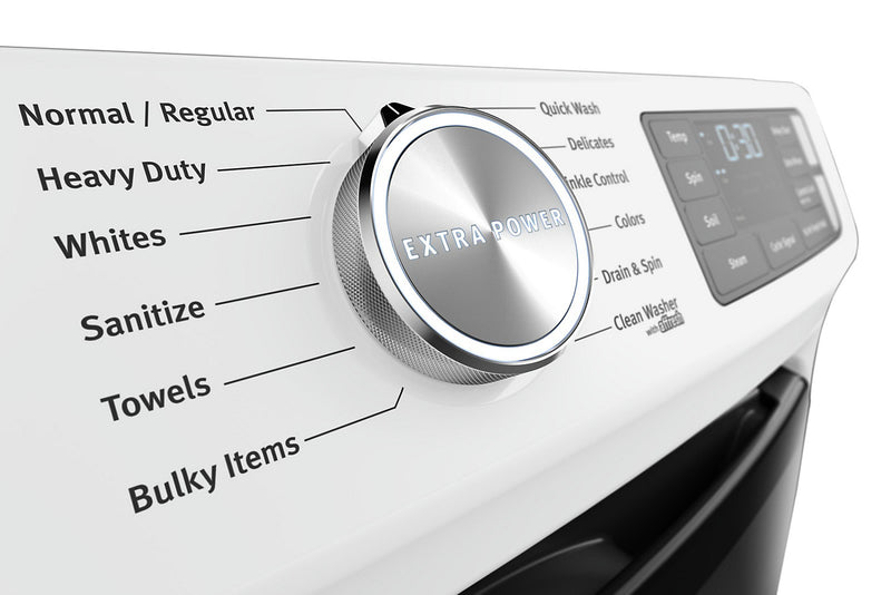 Laveuse frontale 5,5 pi3 avec Extra Power et sécheuse gaz vapeur 7,3 pi³ Maytag - blance