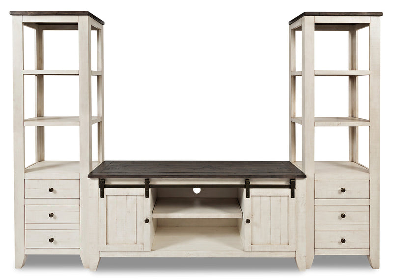 Meuble audio-vidéo rustique Madison 3 pièces de 104 po avec rangement et système de gestion des câbles pour téléviseurs jusqu’à 65 po - blanc