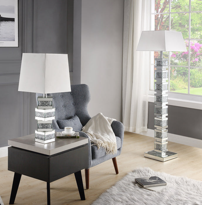 Lampe de table somptueuse Memphis de 29,9 po avec verre, miroir et cristaux en acrylique