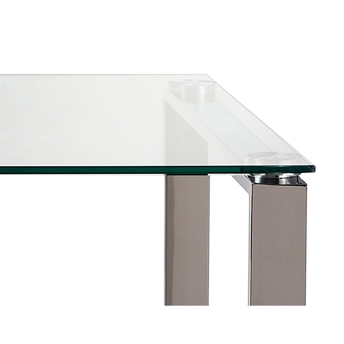 Table de bout moderne Metro de 21,5 po avec dessus en verre - argentée avec pattes en métal