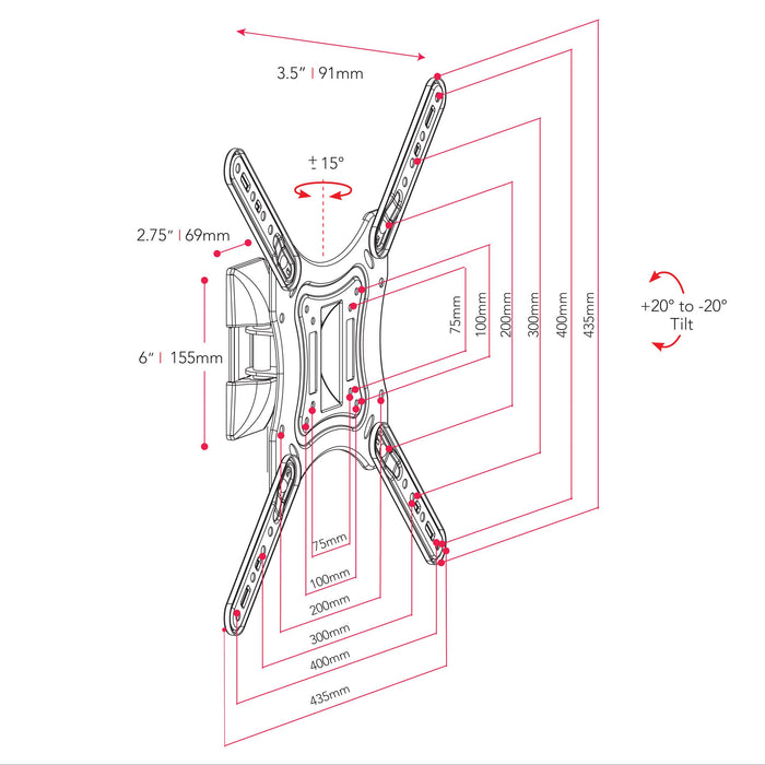 Support mural CorLiving réglable de 23 po à 55 po pour téléviseur à écran plat - MPM-806
