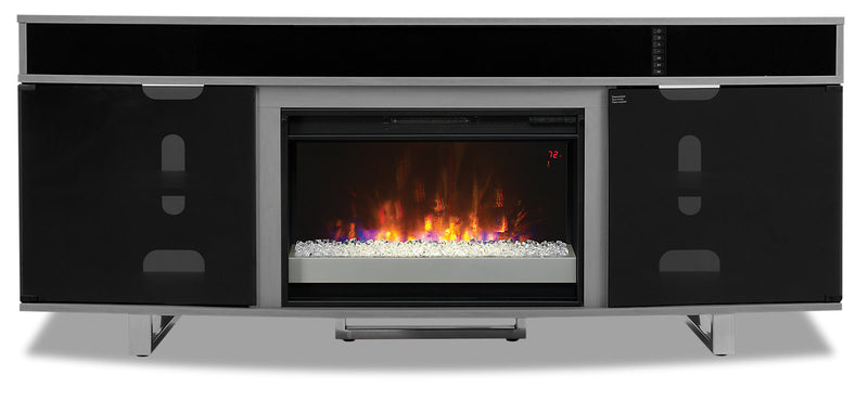 Meuble pour téléviseur moderne Odesos de 72 po avec foyer électrique, rangement et système de gestion des câbles pour téléviseurs jusqu’à 80 po - gris