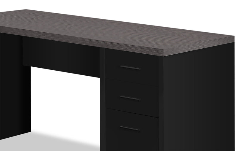 Bureau d’ordinateur Orion de 60 po avec verre trempé et à 3 tiroirs - noir et gris
