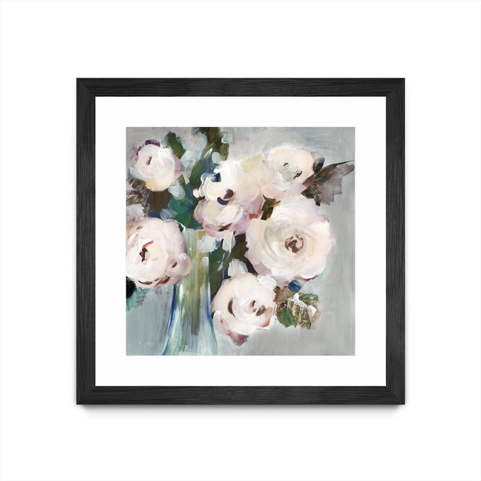 Œuvre d’art murale encadrée noire et mate « Pale Pink Bouquet I » 30 x 30