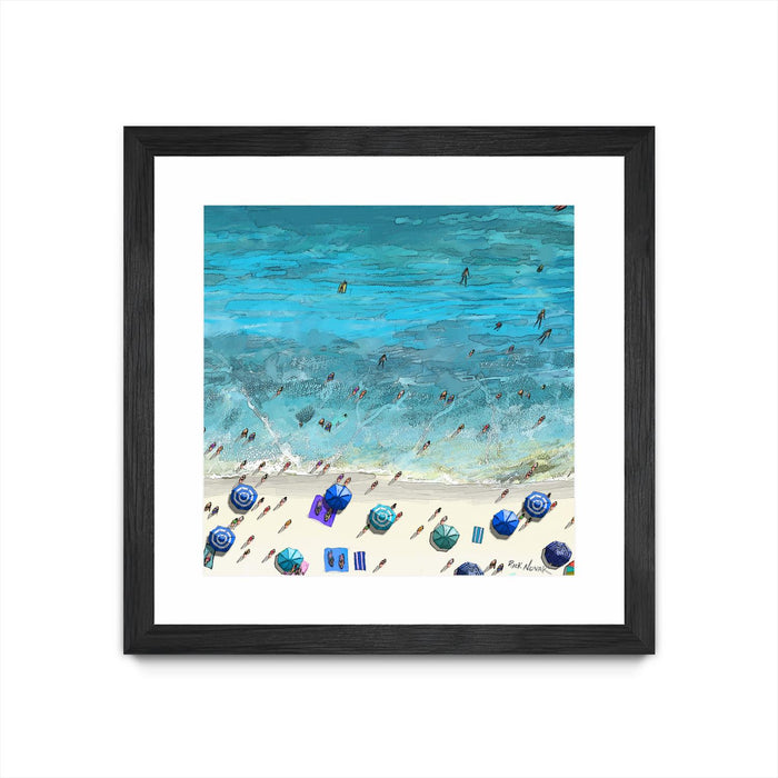 Œuvre d’art murale encadrée noire et mate « Hot Summer Beach » 30 x 30