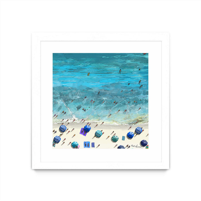 Œuvre d’art murale encadrée blanche et mate « Hot Summer Beach » 30 x 30