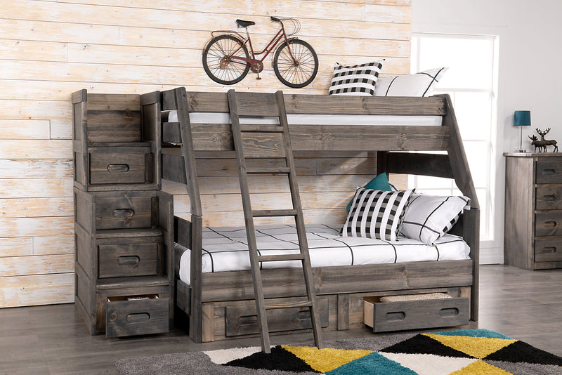 Lit gigogne de rangement sous le lit Piper à 2 tiroirs en pin massif pour enfants - gris bois de grève 