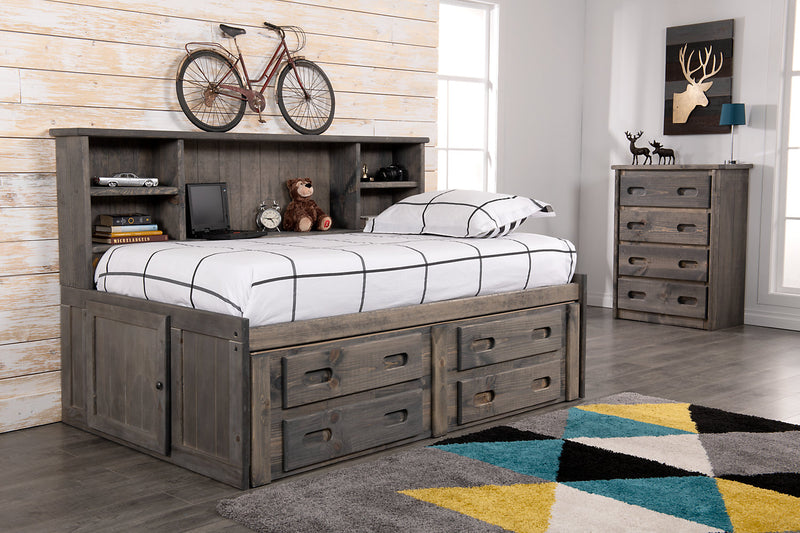 Commode verticale de chambre à coucher Piper de 32,5 po (L) à 4 tiroirs en pin massif pour enfants - gris bois de grève