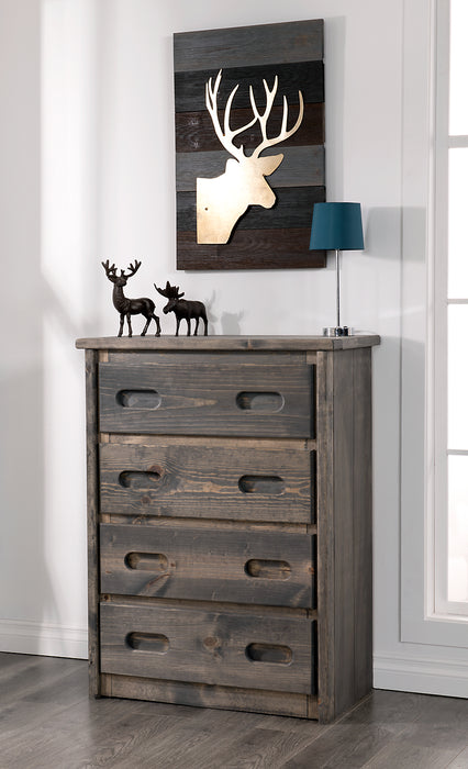 Commode verticale de chambre à coucher Piper de 32,5 po (L) à 4 tiroirs en pin massif pour enfants - gris bois de grève
