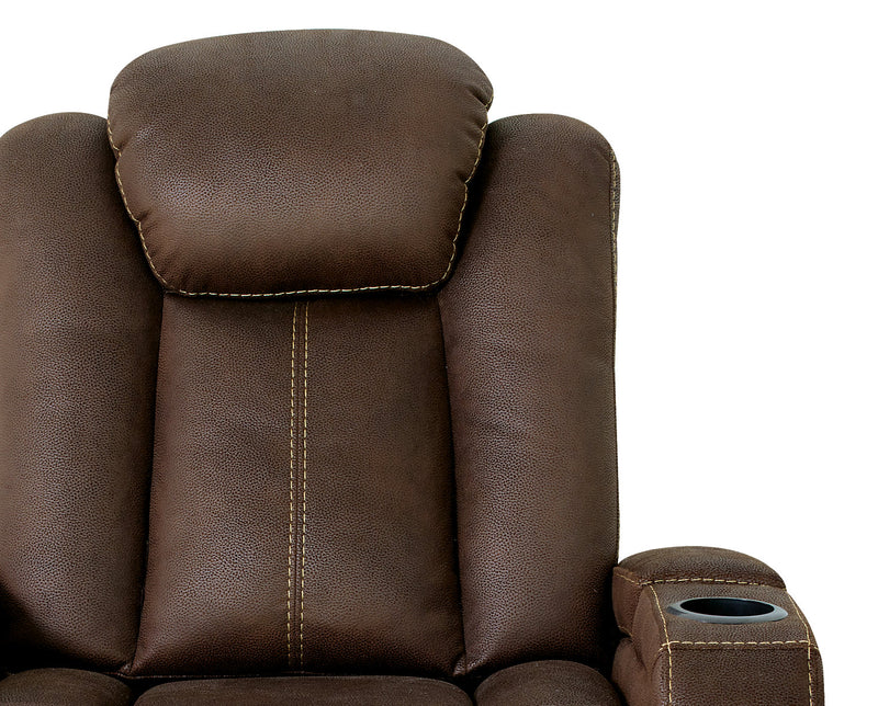 Fauteuil à inclinaison électrique Ross de 36 po en tissu de suédine avec appuie-tête électrique et deux porte-gobelets - brun chocolat