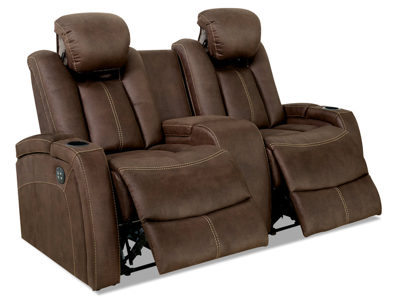 Causeuse à inclinaison électrique Ross de 72,5 po en tissu de suédine avec appuie-têtes électriques et console de rangement - brun chocolat