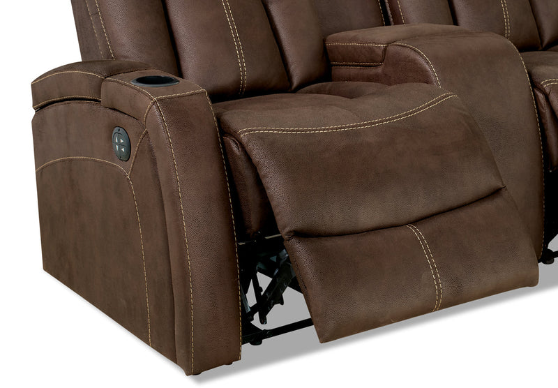 Causeuse à inclinaison électrique Ross de 72,5 po en tissu de suédine avec appuie-têtes électriques et console de rangement - brun chocolat