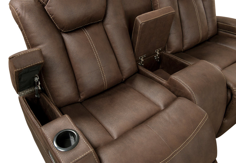Causeuse à inclinaison électrique Ross de 72,5 po en tissu de suédine avec appuie-têtes électriques et console de rangement - brun chocolat