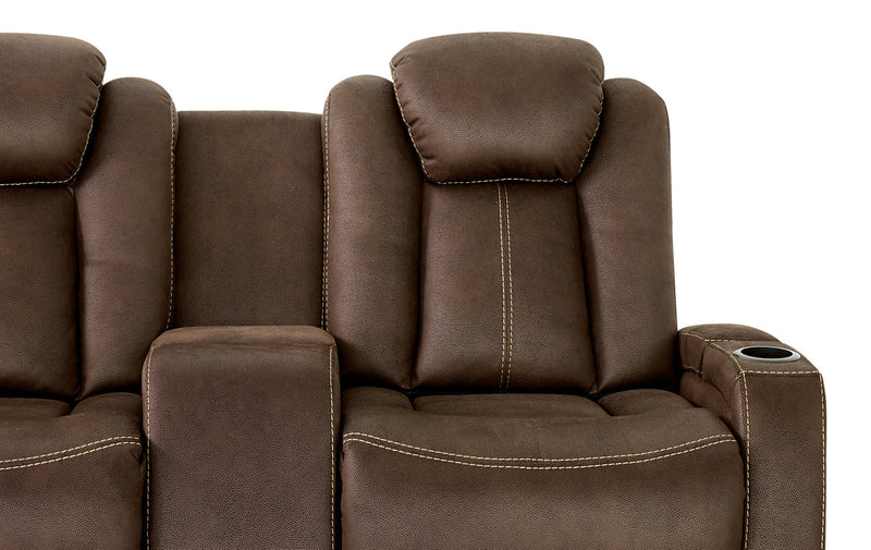 Causeuse à inclinaison électrique Ross de 72,5 po en tissu de suédine avec appuie-têtes électriques et console de rangement - brun chocolat