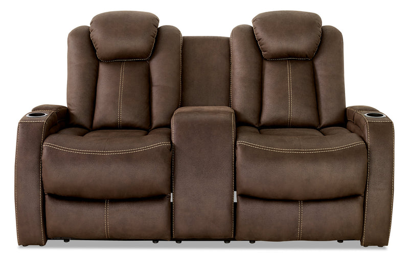 Causeuse à inclinaison électrique Ross de 72,5 po en tissu de suédine avec appuie-têtes électriques et console de rangement - brun chocolat