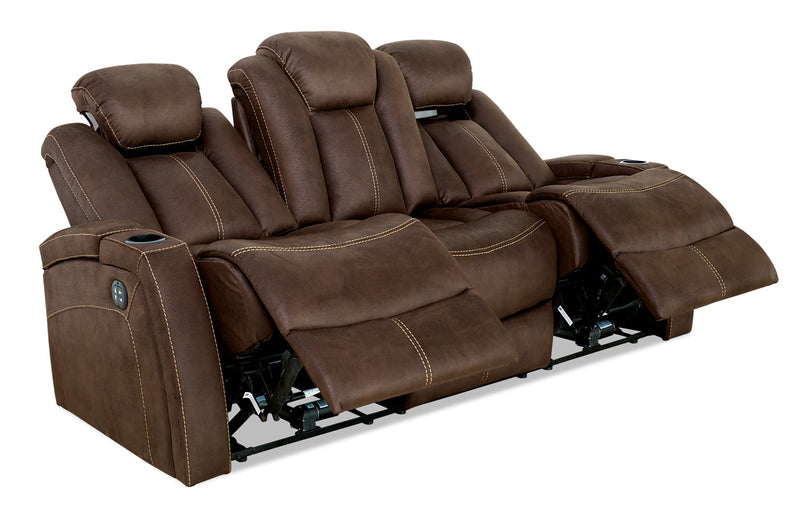 Sofa à inclinaison électrique Ross de 83 po en tissu de suédine avec appuie-têtes électriques et console rabattable - brun chocolat