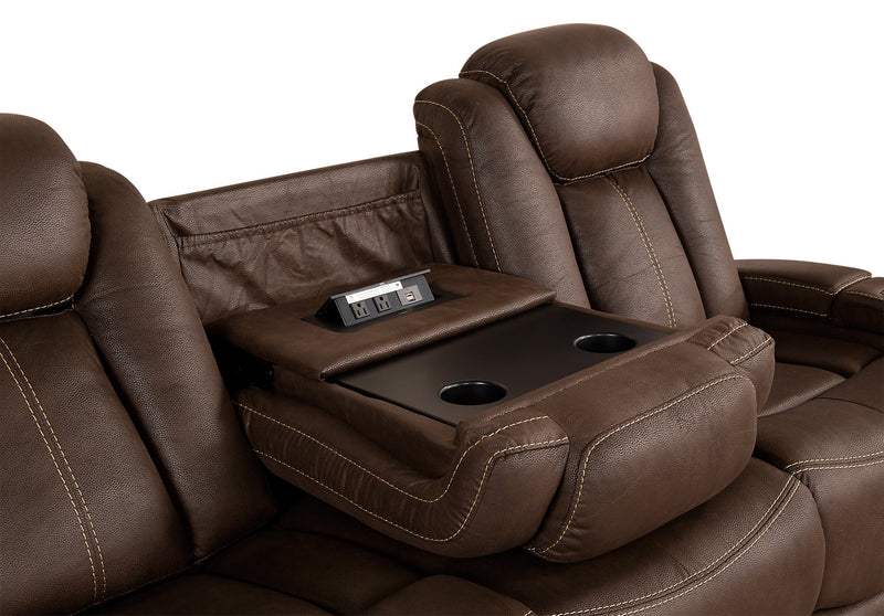 Sofa à inclinaison électrique Ross de 83 po en tissu de suédine avec appuie-têtes électriques et console rabattable - brun chocolat
