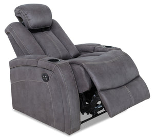 Fauteuil à inclinaison électrique Ross de 36 po en tissu de suédine avec appuie-tête électrique et deux porte-gobelets - gris étain