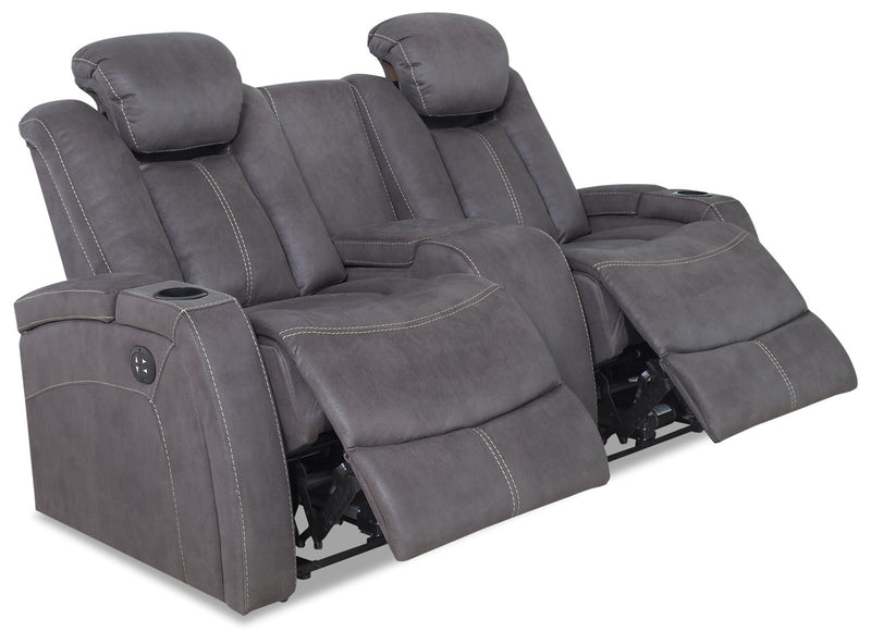 Causeuse à inclinaison électrique Ross de 72,5 po en tissu de suédine avec appuie-têtes électriques et console de rangement - gris étain